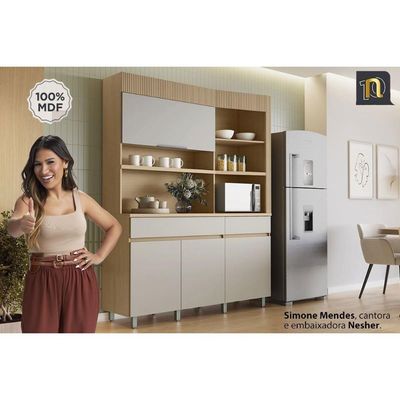 Cozinha Compacta Realeza c/ 4 Portas 5 Nichos e 2 Gavetas 160cm Carvalho/Greice - Nesher