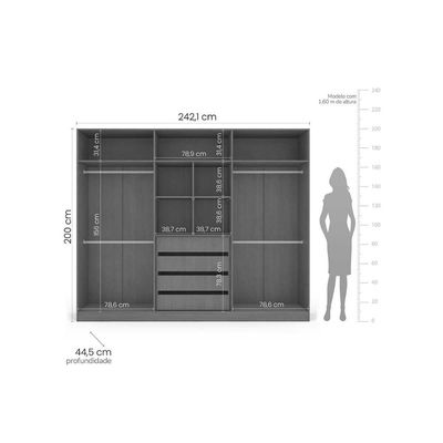 Guarda Roupa 6 Portas (2 c/ Espelho) e 4 Gavetas Valência Freijo/Branco - Politorno