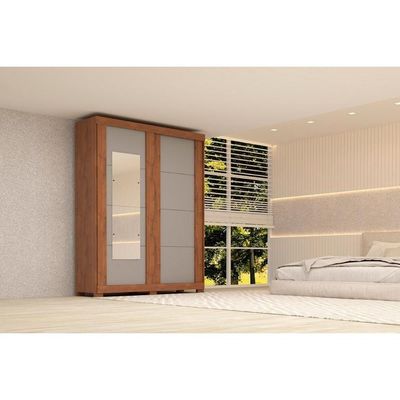 Guarda Roupa 2 Portas de Correr e 2 Gavetas c/ Espelho Helena Flex Nature/Nature ou Off White - ACP