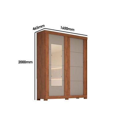 Guarda Roupa 2 Portas de Correr e 2 Gavetas c/ Espelho Helena Flex Nature/Nature ou Off White - ACP