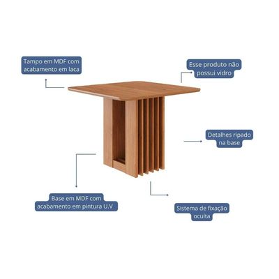 Mesa p/ Cozinha Ariela c/ Tampo Madeirado 95x95cm Cinamomo - Cimol