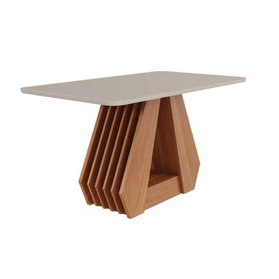 Mesa p/ Cozinha Ágata c/ Tampo Madeirado c/ Vidro 130x80cm Cinamomo/Off White - Cimol