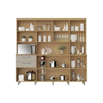 Cozinha Compacta Nobreza c/ 7 Portas e 2 Gavetas 210cm Carvalho/Titânio - Nesher
