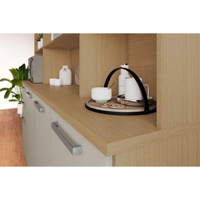 Cozinha Compacta Nobreza c/ 7 Portas e 2 Gavetas 210cm Carvalho/Titânio - Nesher