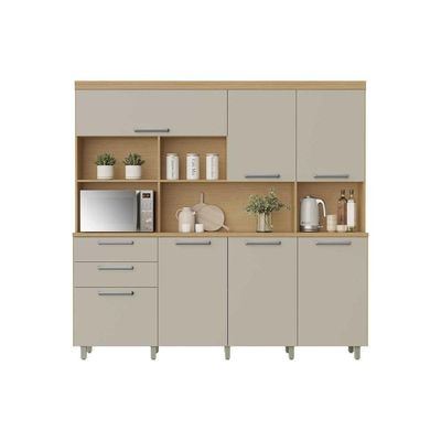 Cozinha Compacta Nobreza c/ 7 Portas e 2 Gavetas 210cm Carvalho/Titânio - Nesher