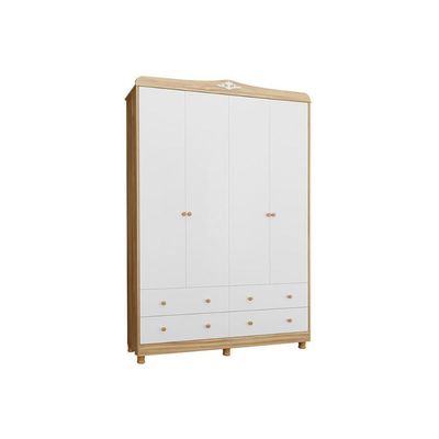 Guarda Roupa 4 Portas Elô c/ e 4 Gavetas Branco/Amendoa - Peroba