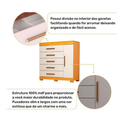 Cômoda Solteiro Rayane 1 Porta e 5 Gavetas c/ Sapateira Cinamomo - ACP