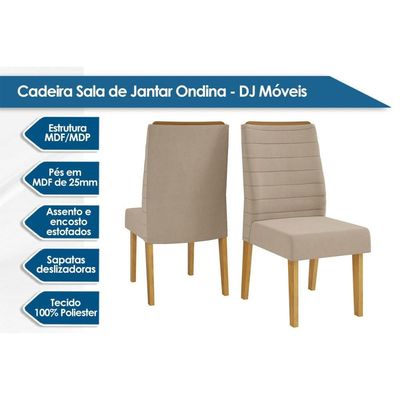 Cadeira de Cozinha Ondina Kit 2 Un Cedro/Linho Bege - DJ Móveis