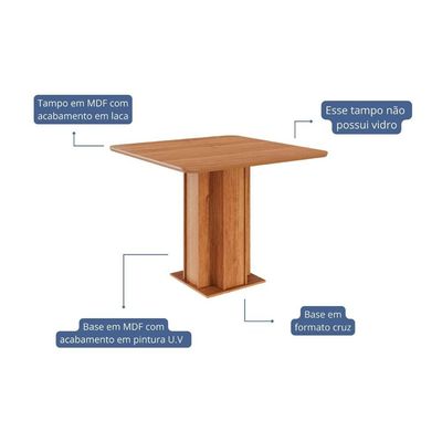 Mesa de Sala Jantar Sophia c/ Tampo Madeirado 95x95cm Cinamomo - Cimol