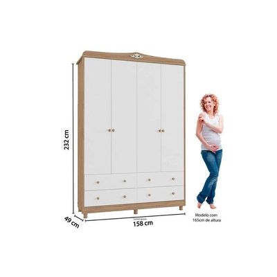 Guarda Roupa Infantil Elô c/ 4 Portas e 4 Gavetas Branco - Peroba