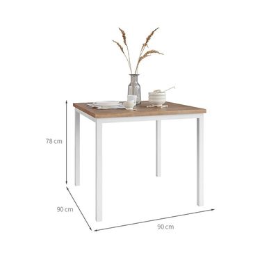 Mesa de Jantar Quadrada com Tampo de MDF Adriana Amadeirado e Branco 90 cm