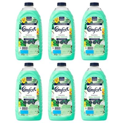 Caixa Com 6 Amaciante Comfort De Roupa Brisa Tropical Com Toque De Coco Frasco 1 8l