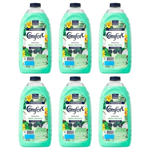 Caixa Com 6 Amaciante Comfort De Roupa Brisa Tropical Com Toque De Coco Frasco 1 8l