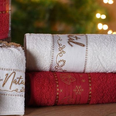Kit 6 Toalha De Rosto Feliz Natal Bordada Jacquard 45x68cm Vermelho