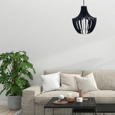 Luminária Teto Tipo Pendente Aranha Mdf - Completa Cor: Preta