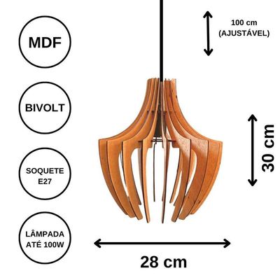 Luminária Teto Tipo Pendente Aranha Mdf - Completa Cor: Preta
