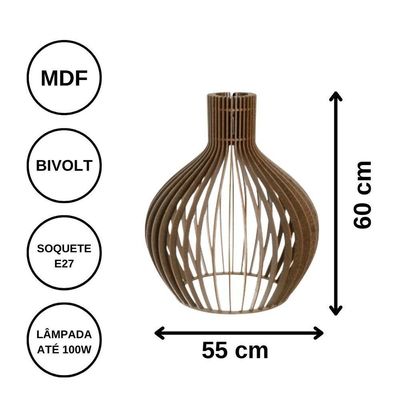 Luminária Teto Tipo Pendente Em Mdf - Completa Cor: Mdf Cru