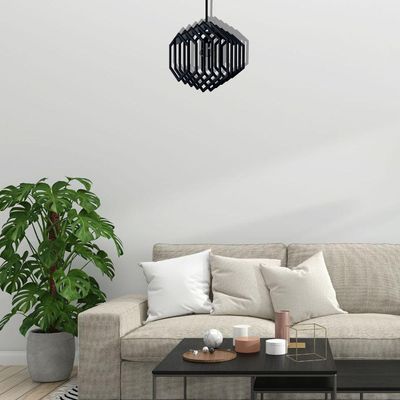 Luminária Teto Tipo Pendente Hexagonal Mdf - Completa Cor: Preta