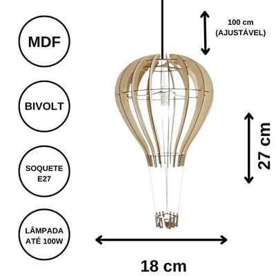 Luminária Teto Tipo Pendente Balão Mdf - Completa Cor: Marrom