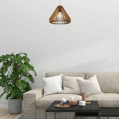 Luminária Teto Tipo Pendente Cone Mdf - Completa Cor: Mdf Cru