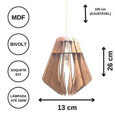 Luminária Teto Tipo Pendente Bogotá Mdf - Completa Cor: Marrom