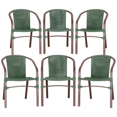 06 Cadeiras Floripa Alumínio Pintura Marrom Corda Nautica Tr Verde