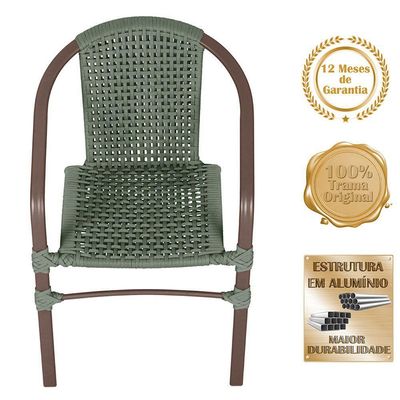 06 Cadeiras Floripa Alumínio Pintura Marrom Corda Nautica Tr Verde