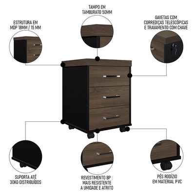 Conjunto Escritório Home Office 5 Peças Corp A06 Charuto/preto - Mpozenato