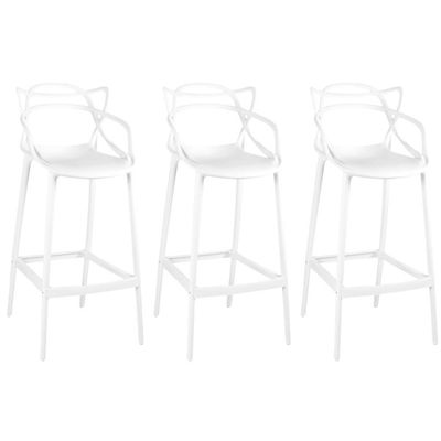 Kit 3 Banqueta Alta Allegra Com Encosto Design Cozinha/bancada - Branco