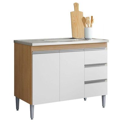 Balcão De Pia Ambiente Andréia 100 Cm Amêndoa Branco - Ajl