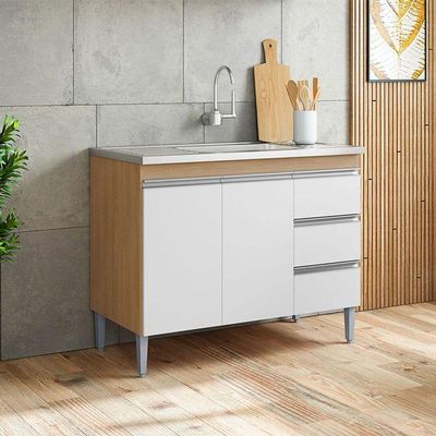 Balcão De Pia Ambiente Andréia 100 Cm Amêndoa Branco - Ajl