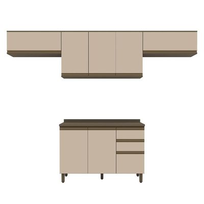Cozinha Modulada Connect 4 Peças Balcão 120cm Duna/cristal Com Tampo Mdp - Móveis Henn Duna/cristal