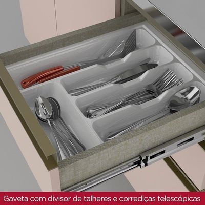 Cozinha Modulada Connect 4 Peças Balcão 120cm Duna/cristal Com Tampo Mdp - Móveis Henn Duna/cristal