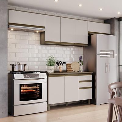 Cozinha Modulada Connect 4 Peças Balcão 120cm Duna/cristal Com Tampo Mdp - Móveis Henn Duna/cristal