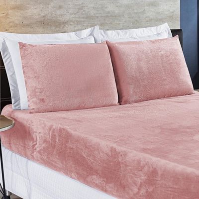 Jogo Cama Lençol Casa Scarpa Biasoft Solteiro Manta Flannel Quente 2 Peças - Rosa