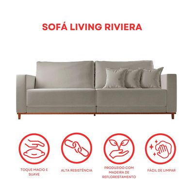 Sofá 3 Lugares Riviera Linho Cinza 190 cm