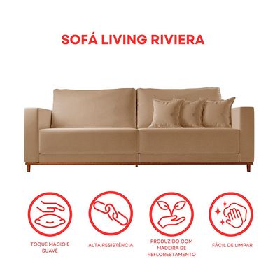 Sofá 3 Lugares Riviera Linho Bege 190 cm