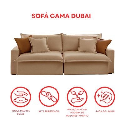 Sofá 3 Lugares Retrátil e Reclinável Dubai Linho Bege 230 cm