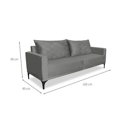 Sofá 2 Lugares Eros Veludo Cinza Chumbo 160 cm