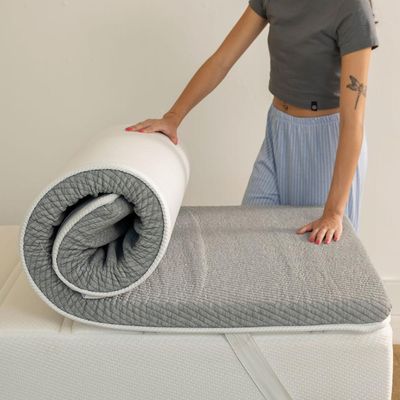 Pillow Top Viúva Guldi Dream com Espuma D50 Viscoelástica com Alça (5x128x188) Branco e Cinza