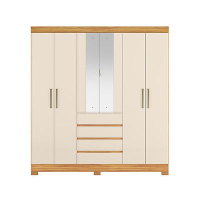 Guarda-Roupa Casal com Espelho Ópera 6 Portas 4 Gavetas Cinamomo e Off White