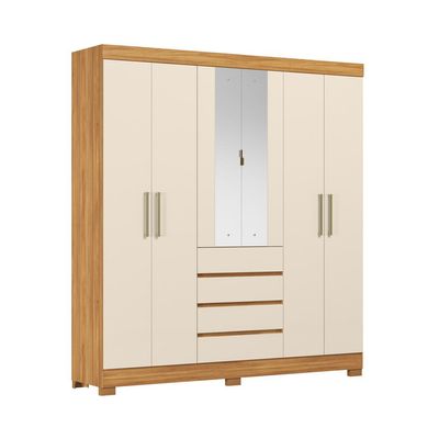 Guarda-Roupa Casal com Espelho Ópera 6 Portas 4 Gavetas Cinamomo e Off White