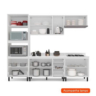 Cozinha Completa com Tampo Meena 10 Portas 4 Gavetas Azul e Branca