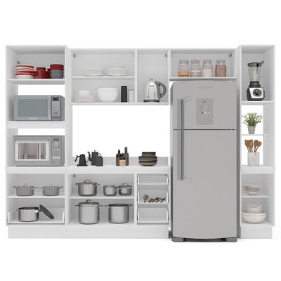 Cozinha Completa com Tampo, Rodapé e Paneleiro Amara 10 Portas 4 Gavetas Azul e Branca