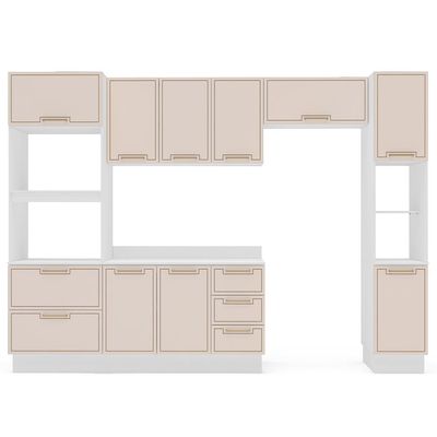 Cozinha Completa com Tampo, Rodapé e Paneleiro Amara 10 Portas 4 Gavetas Creme e Branca