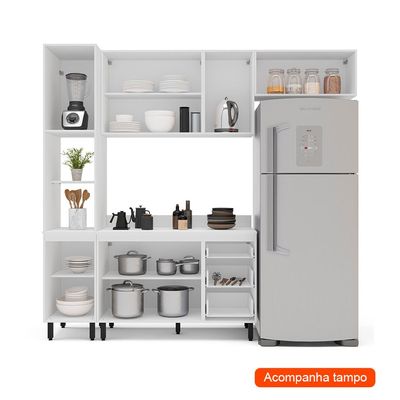 Cozinha Completa com Tampo Meena 8 Portas 3 Gavetas Azul e Branca