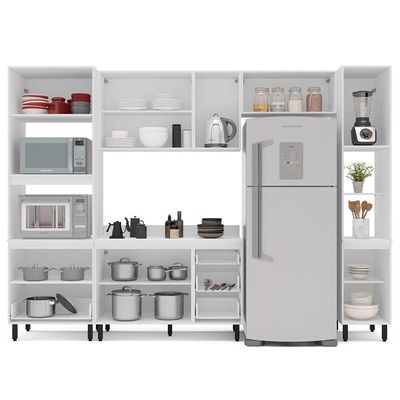 Cozinha Completa com Tampo e Paneleiro Amara 10 Portas 4 Gavetas Branca