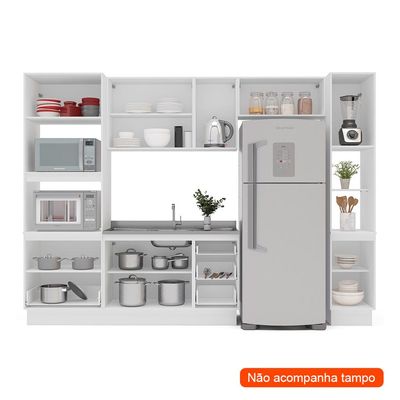 Cozinha Compacta sem Tampo com Rodapé e Paneleiro Meena 10 Portas 4 Gavetas Branca