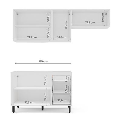 Cozinha Compacta sem Tampo Meena 6 Portas 3 Gavetas Azul e Branca