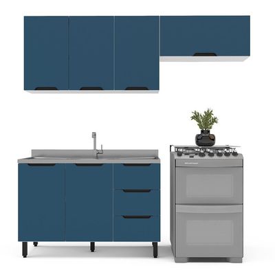 Cozinha Compacta sem Tampo Meena 6 Portas 3 Gavetas Azul e Branca